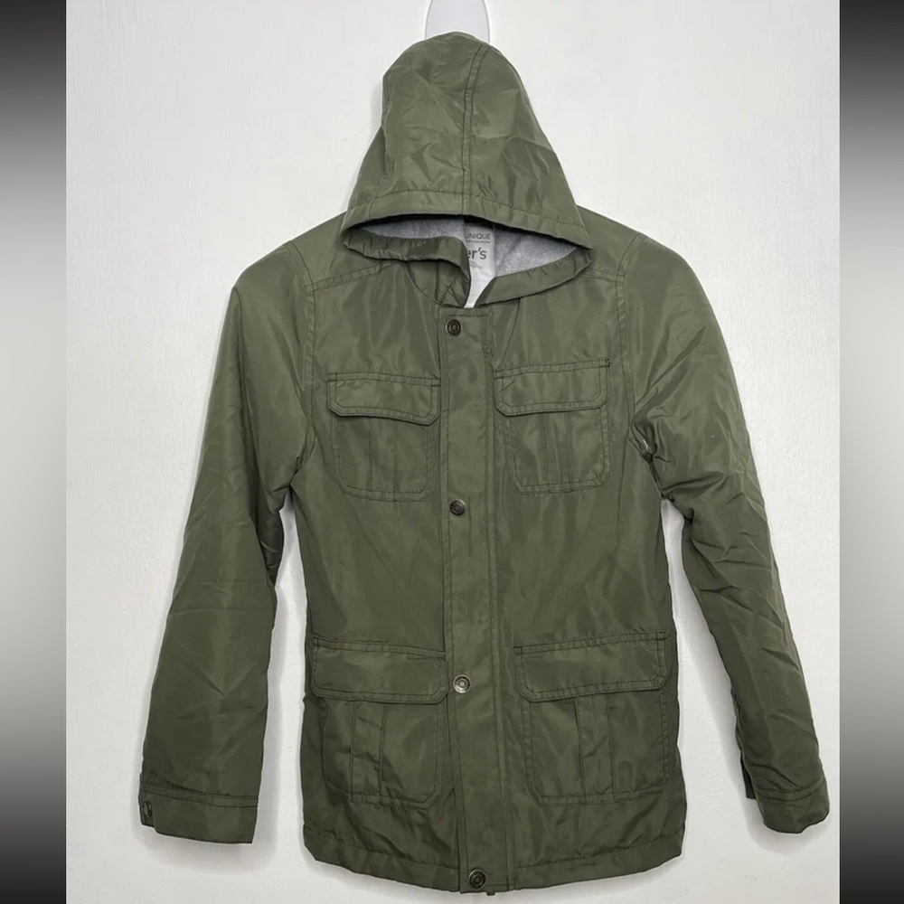 Carters Kid Hooded Utility Jacket Boys Size 12 Green Full Zip Fleece Lined